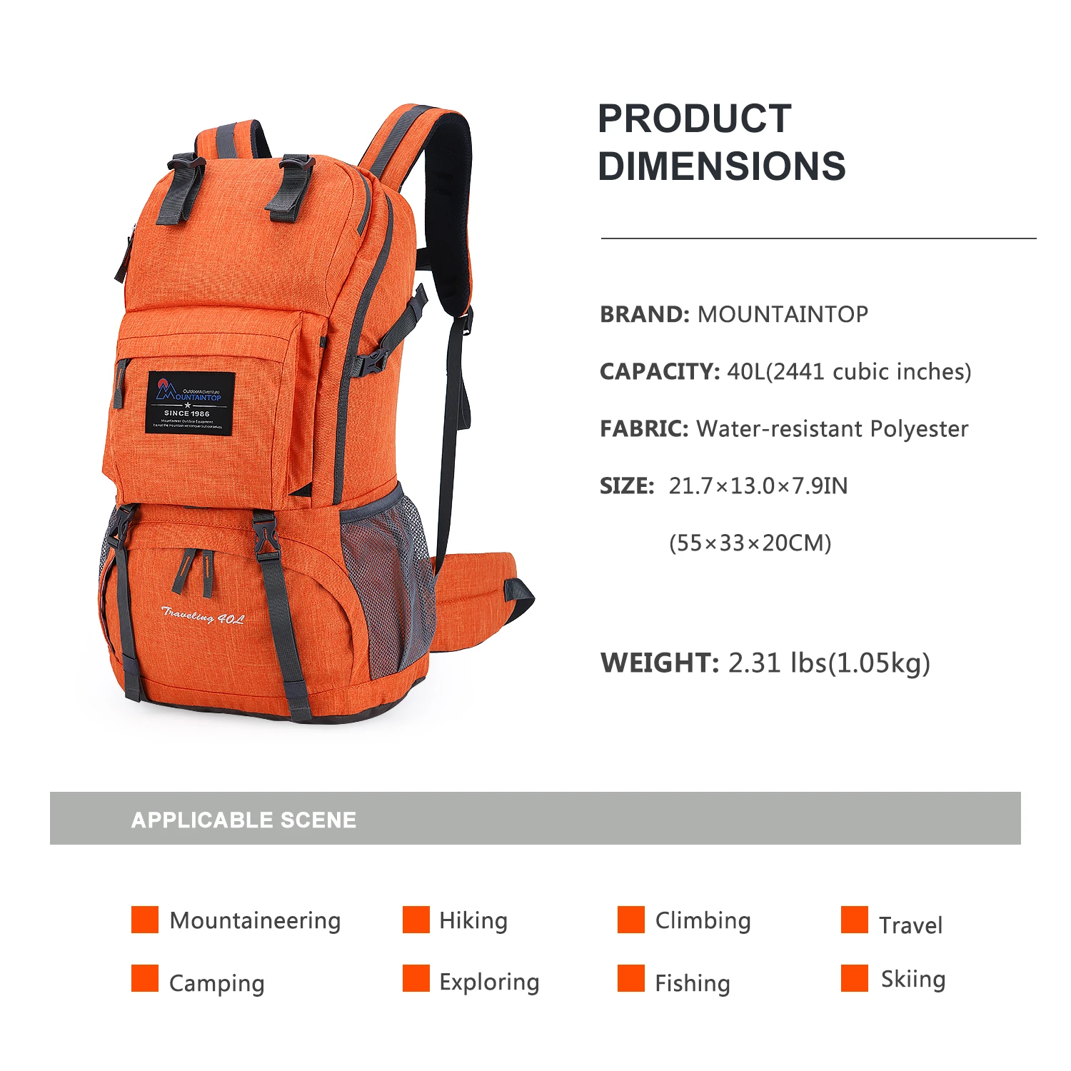 MOUNTAINTOP 40L Camping Hiking Backpack External Frame Hiking Backpacks Large Capacity Trekking Mountaineering Climbing Bag