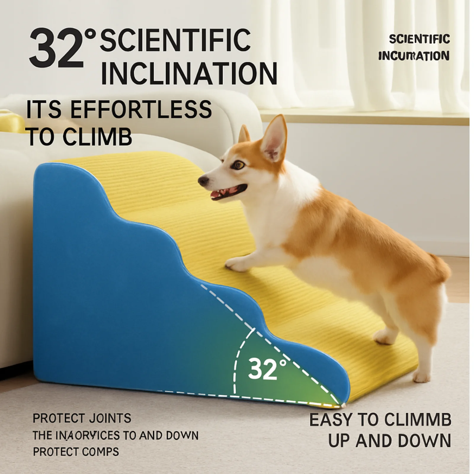 4 Steps Pet Staircase Stable Non-slip Dog Ramp Stairs High Density Sponge Foam Pet Stairs Washable Sofa Ladder for Puppies Pets