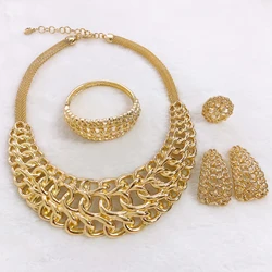 Dubai Gold Jewelry Sets For Women Fashion Italian Gold Plated Necklaces Earrings Rings Wedding Party Jewelry Necklaces SYHOL