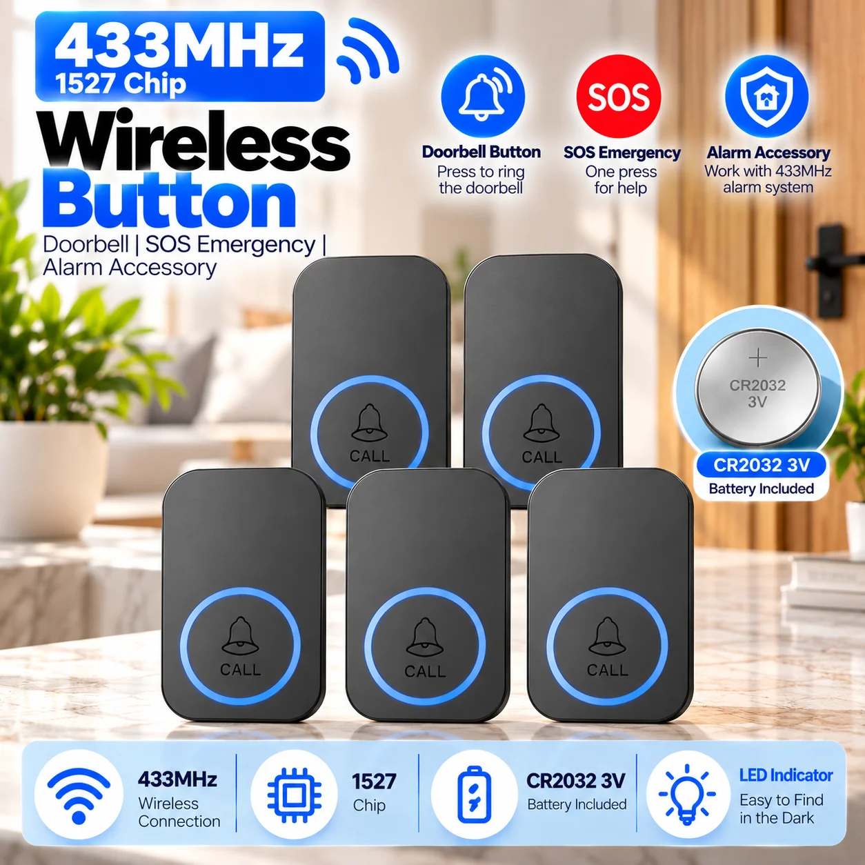 RF433MHz SOS Panic Button Home Alarm System Emergency Button, Elderly Alarm, Keychain Controller, Old People Senior Call