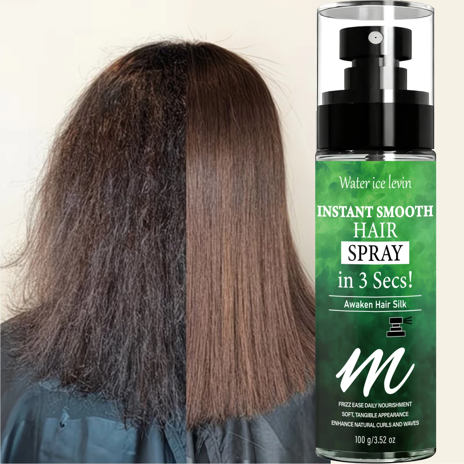 Water Ice Levin Frizz Ease Smooth Hair Spray 100g Keratin Biotin Rosemary Oil Nourish Tame Frizzy Curly Hair Care Mist