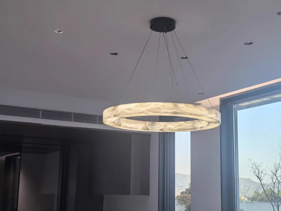 20" Natural Marble Wheel Chandelier
