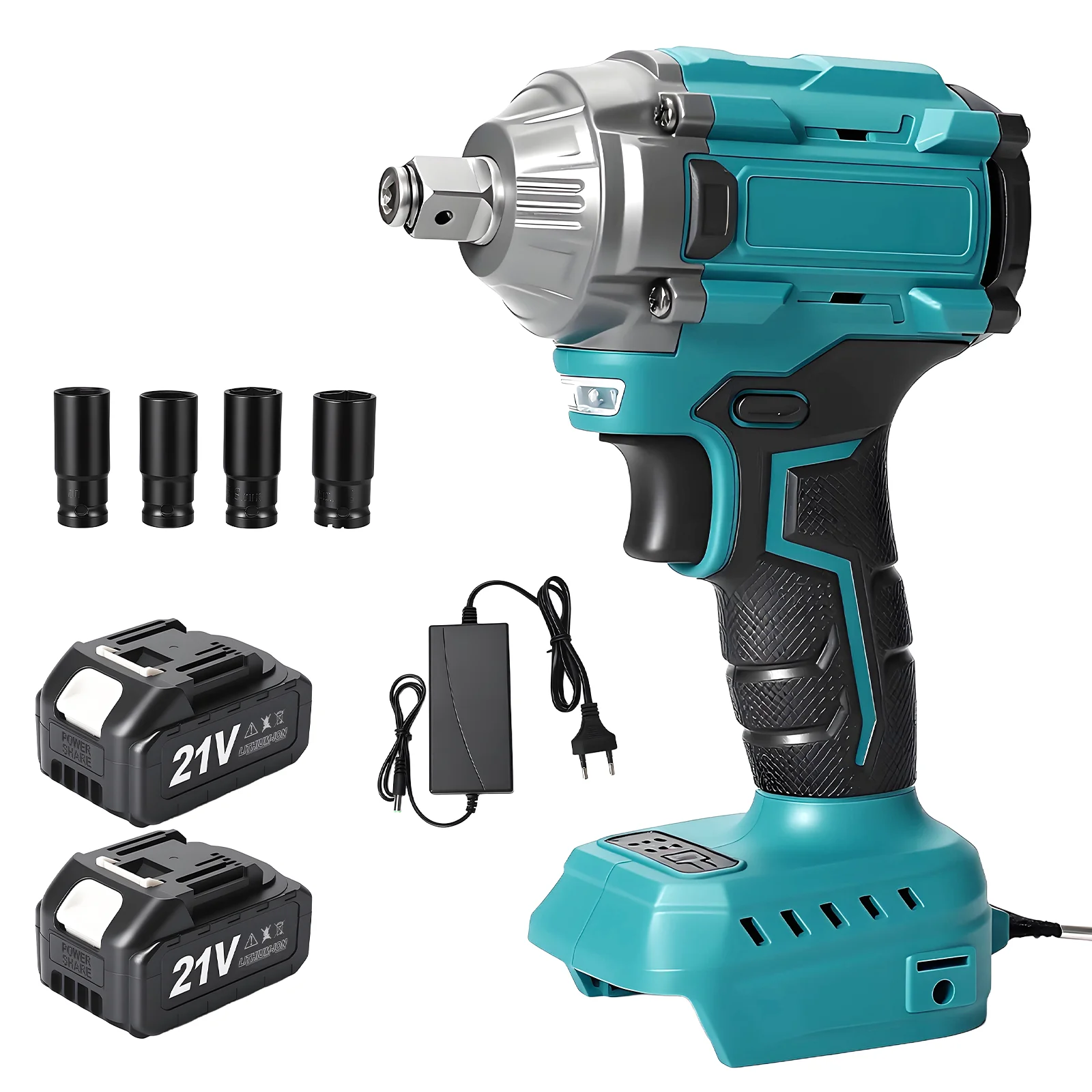 Avvitatore a impulsi elettrico senza spazzole, coppia elevata di 1800 N, 1500 W, 2 velocità regolabili (3500–8000 giri/min), include 4 bussole, luce LED, avvitatore a impulsi agli ioni di litio,