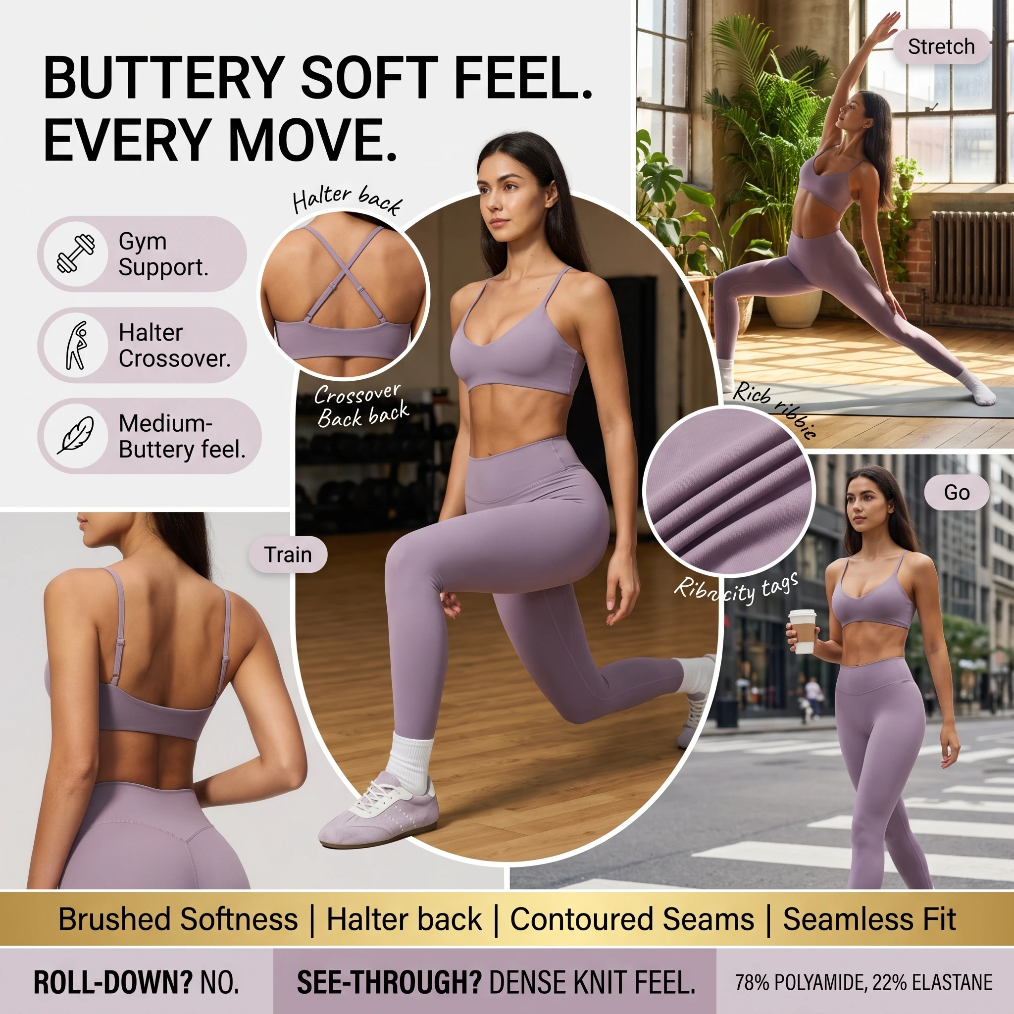 Buttery Soft Brushed Sports Bra Top Halter Crossover Back Yoga Tank Top Medium Support Fitness Gym Workout Camisole Activewear