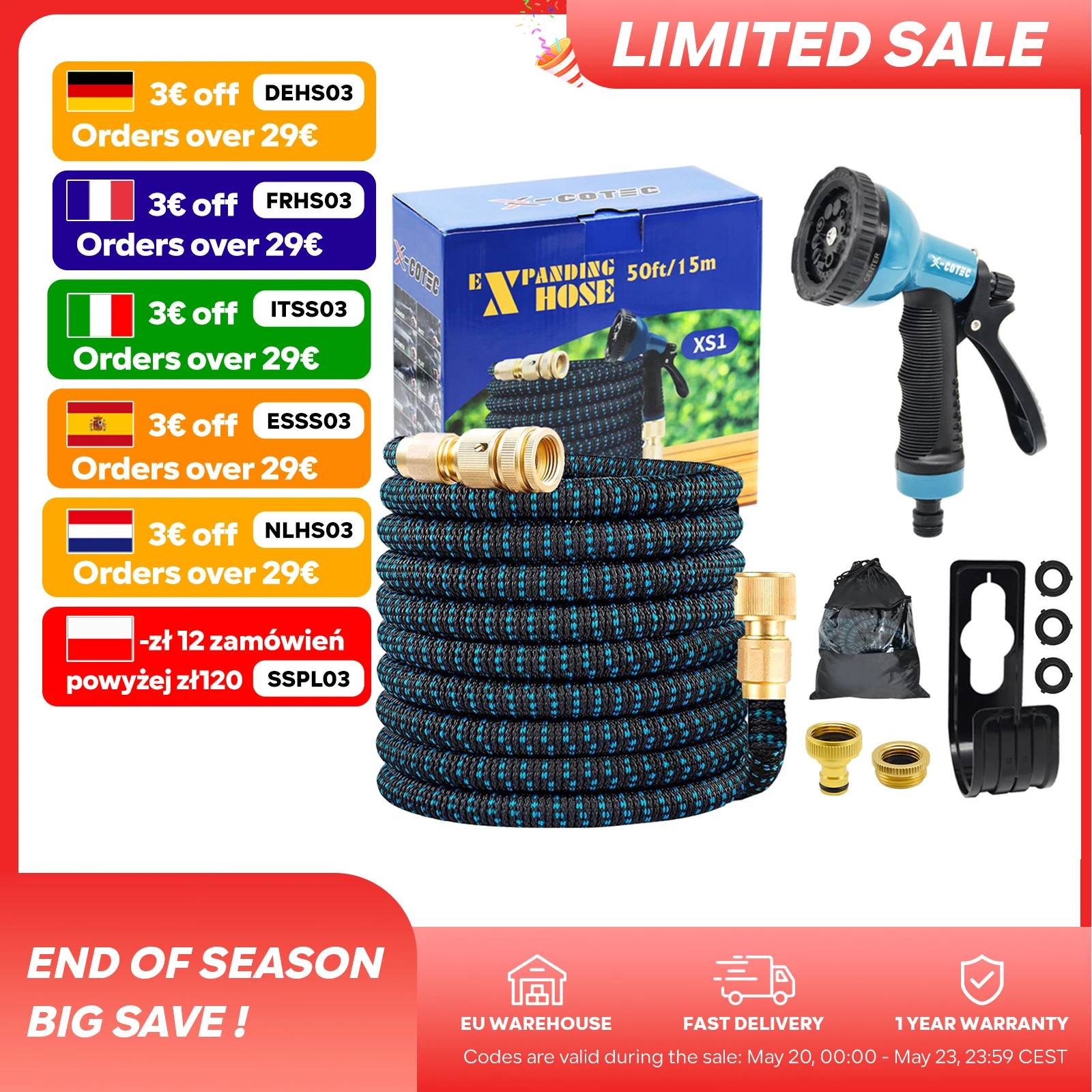 X-COTEC Gartenschlauch, Gartens ch Lauch, Flexibler Gartenwasserschlauch Einziehbarer Schlauch, mit