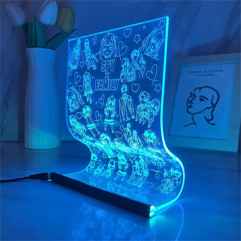 LED Scroll Lamp Anya Forger Acrylic Night Lamps Atmosphere Mood Light SPY FAMILY Animation IP Art Decor Lamp 3/7 Colors Remote