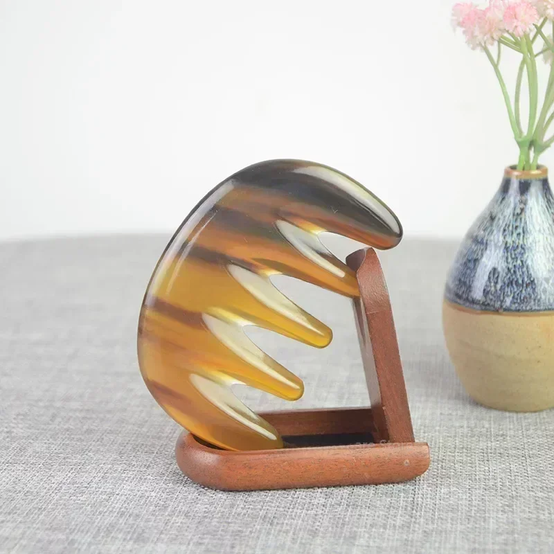 빗 Comb Natural White Buffalo Horn Scrapping Comb Five Tooth Massage Wide Teeth Combs Skin Care Acupoint Massage Board Tool — zdjęcie 2