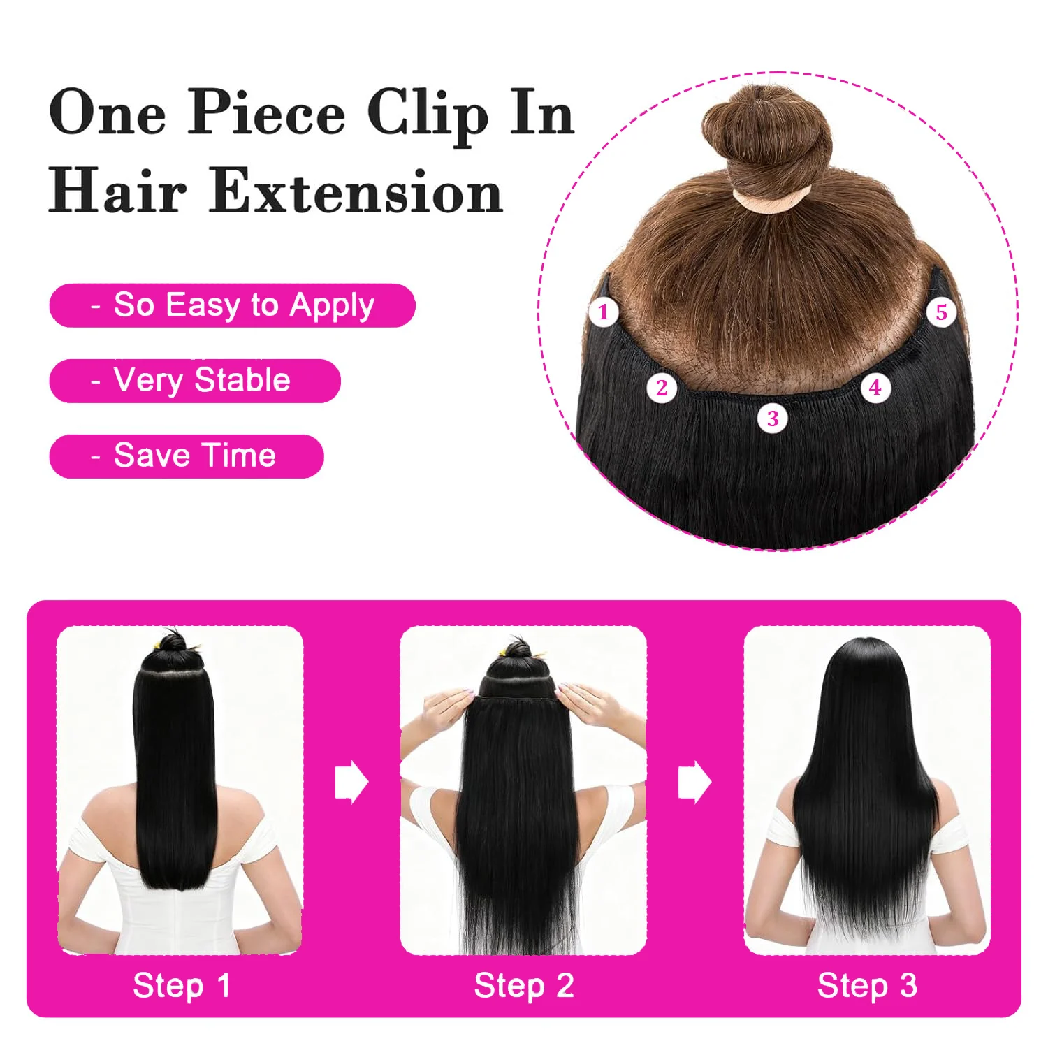 Invisible Seamless Hair Extensions Clip In Hair Long Straight 5 Clips One Piece Halo Hair Extensions Remy Human Hair Brown Color - view 3