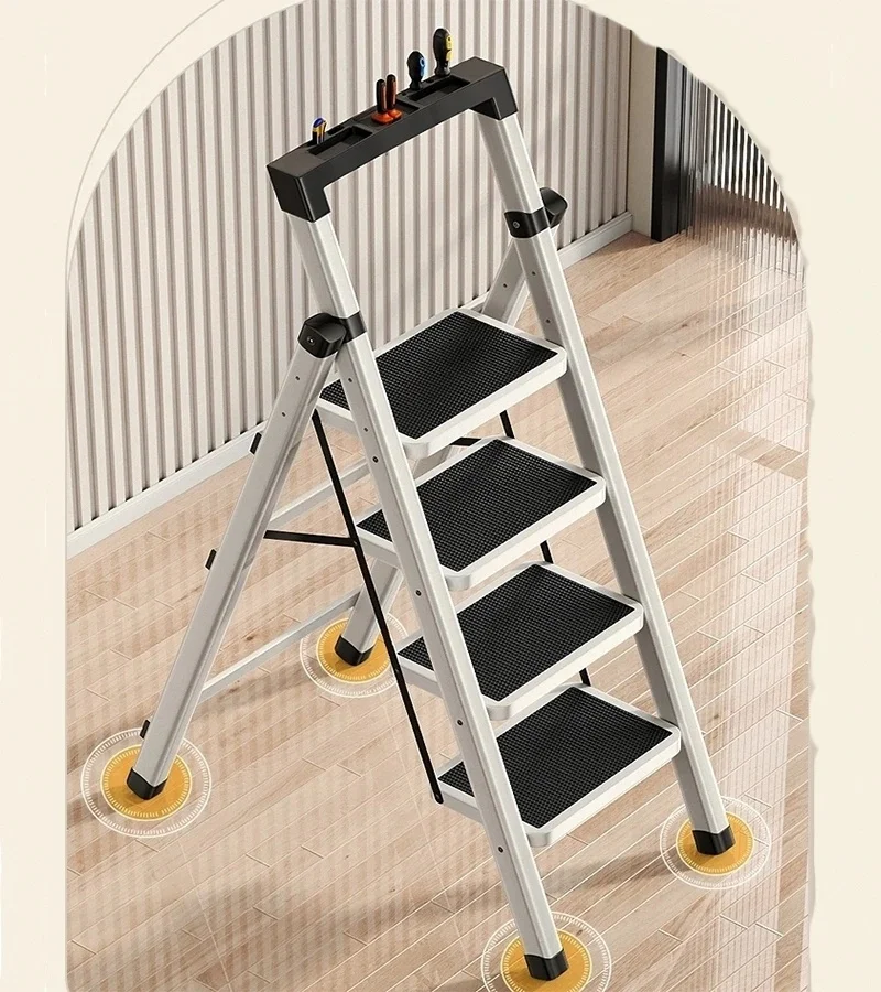 3/4 Steps Folding Ladder Non-slip Household Folding Ladders High Stool Chair Kitchen Step Ladder Stool Foldable House Ladder