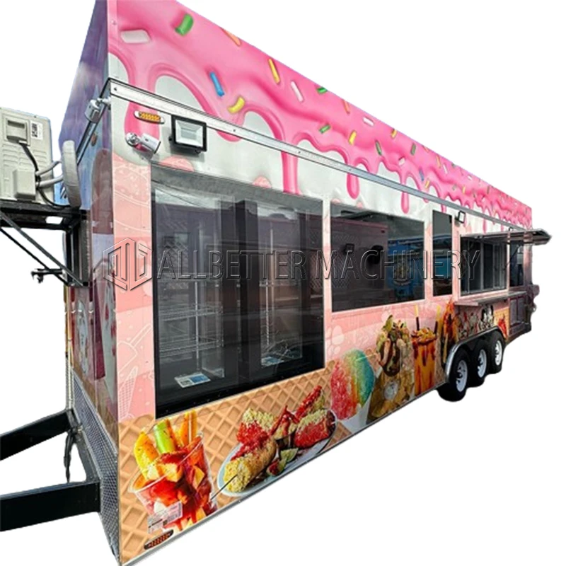 Street Food Truck Trailer Hot Dog Food Cart Manufacturer Ice Cream Cart Food Trailer Truck with Full Kitchen Pink Food Trailer