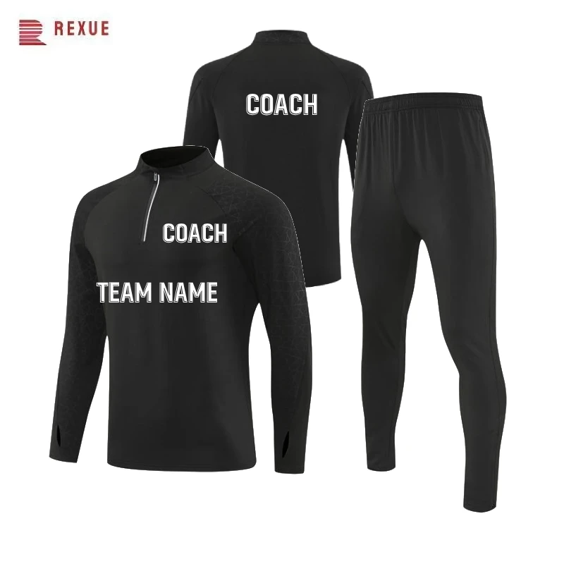 サッカートレーニング黒トップスカスタマイズロゴ名秋冬-2024-コーチサッカー長袖ジャケットスポーツユニフォーム