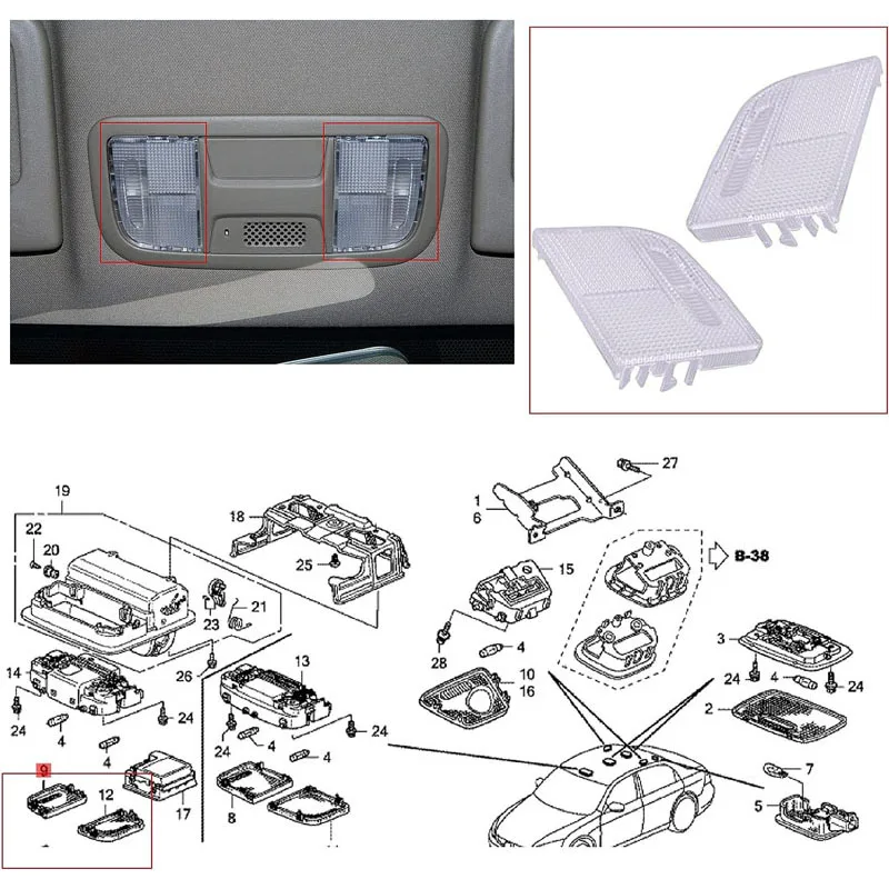 Car Interior Roof Overhead Dome Light Map Ceiling Lamp Plastic Clear Fit For Honda Accord CR-V Civic Odyssey HR-V #34401-SDA-A21