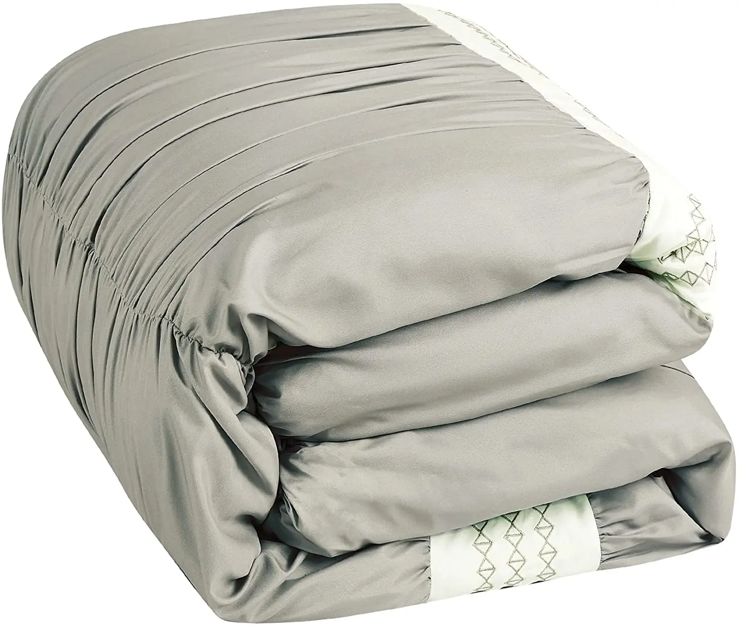 7-Piece Gray Luxury Micro Striped Microfiber Polyester Queen Comforter Set