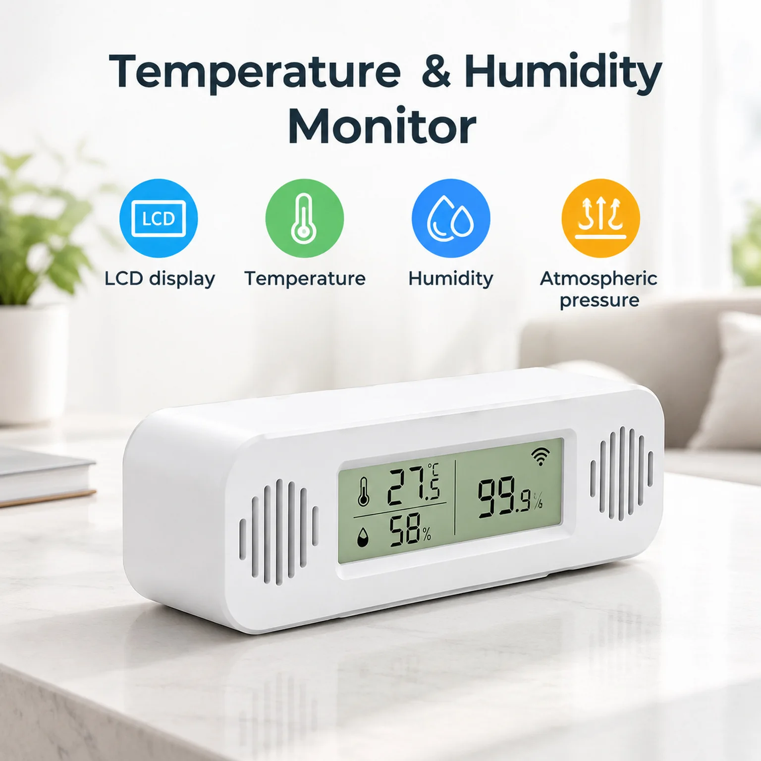 Tuya App Smart WiFi Temperature Humidity Barometric Sensor with Remote Monitoring for Home Baby Room Pet Greenhouse