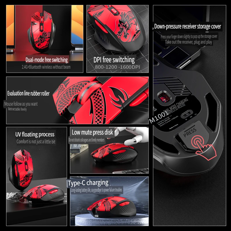 

High-Precision Wireless Bluetooth Dual Mode Mouse Silent Rechargeable Optical Laptop Desktop Ergonomic Notebook Computer Mouse