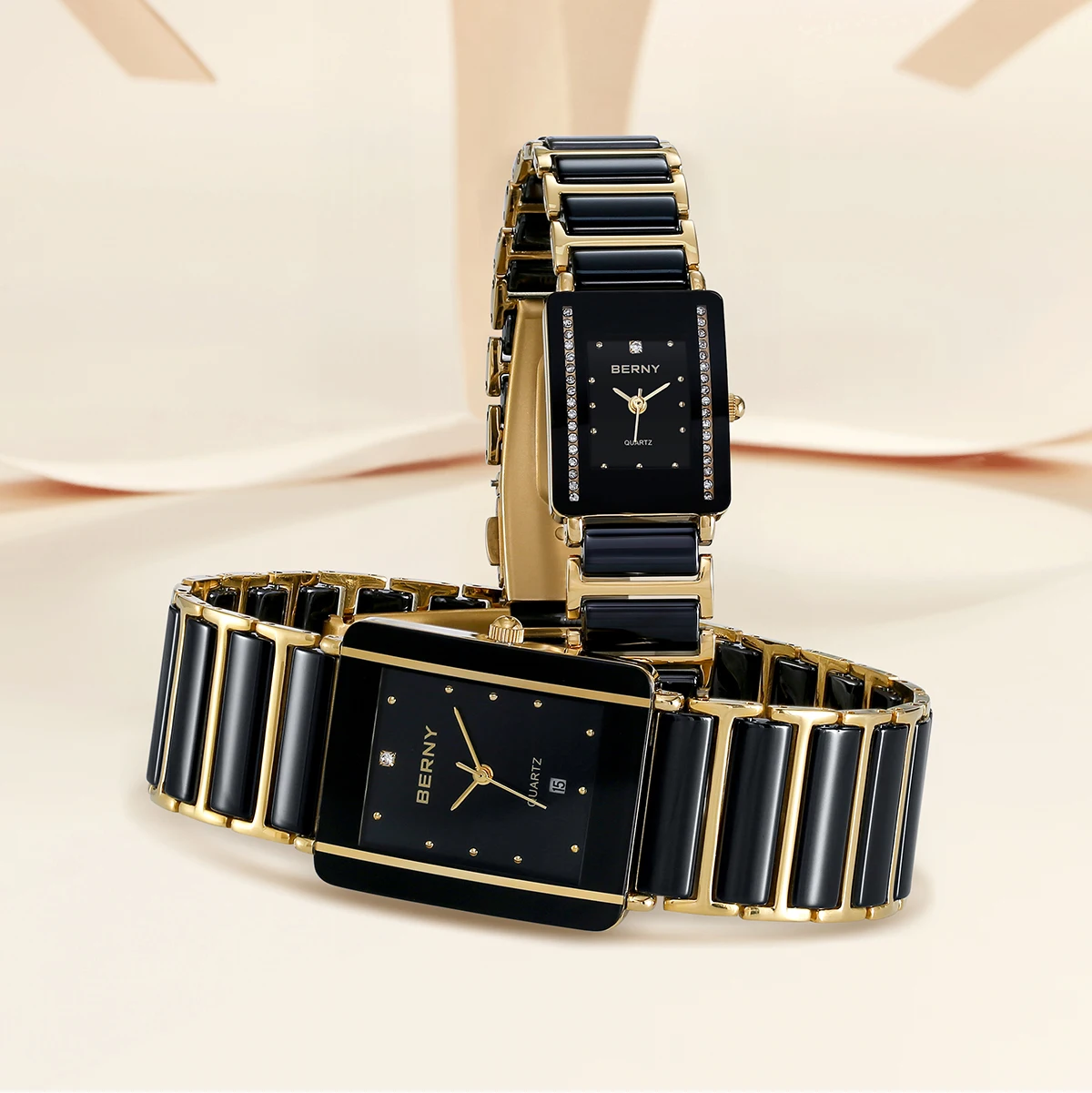 Berny Merk Keramische Vrouwen Quartz Horloge Goud Japan Berny Xv12 Quartz Mode Koper Case Luxe Armband Dames Polshorloge