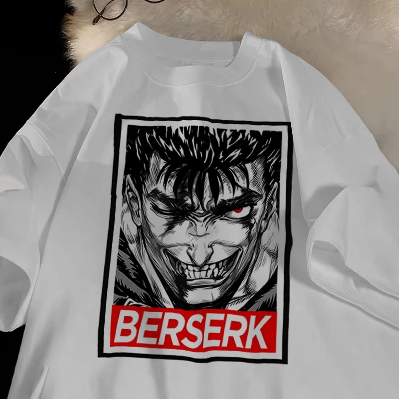 Hot Anime Berserk Print T-shirt Cotton Men's Clothing Trendy Harajuku Streetwear Fashion Men and Women Oversize Casual Tee Tops