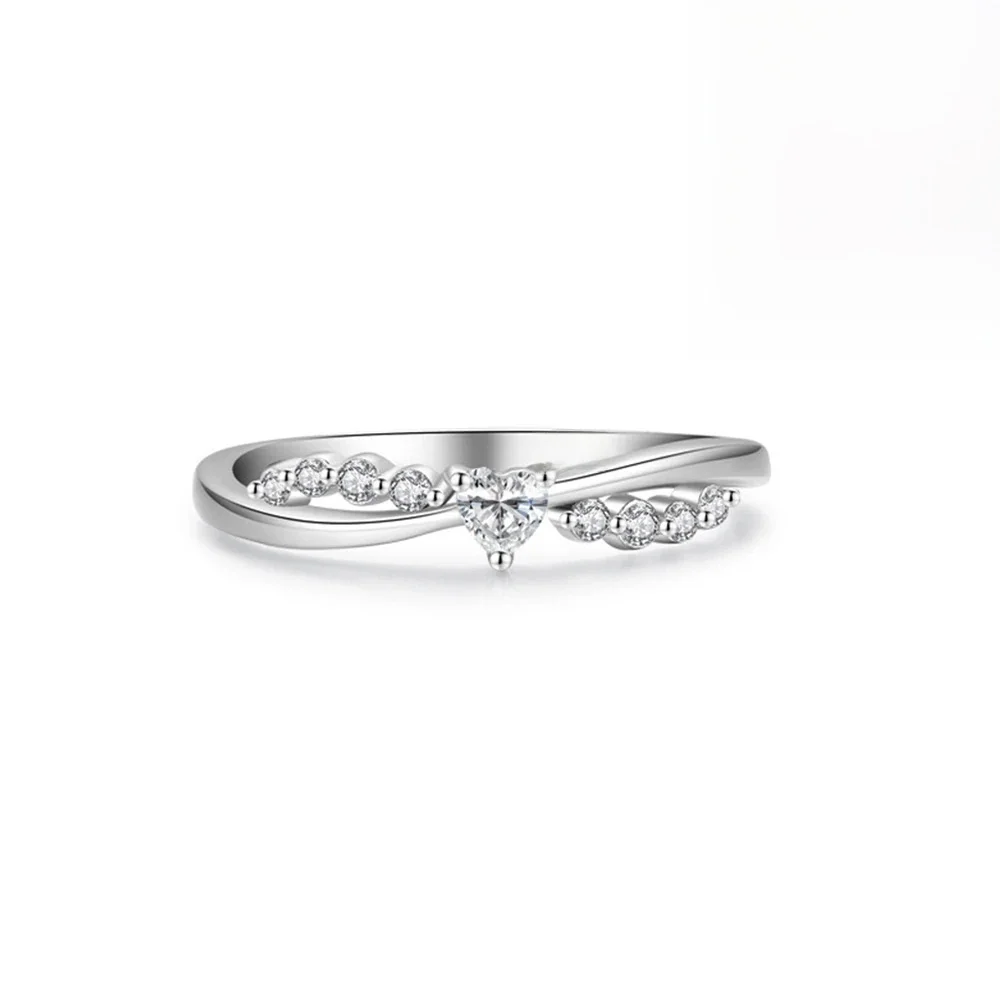 CWWZircons 100% 925 Sterling Silver Heart CZ Wedding Bands Promise Rings for Women Brides Fine Engagement Party Jewellery SR028 — zdjęcie 2