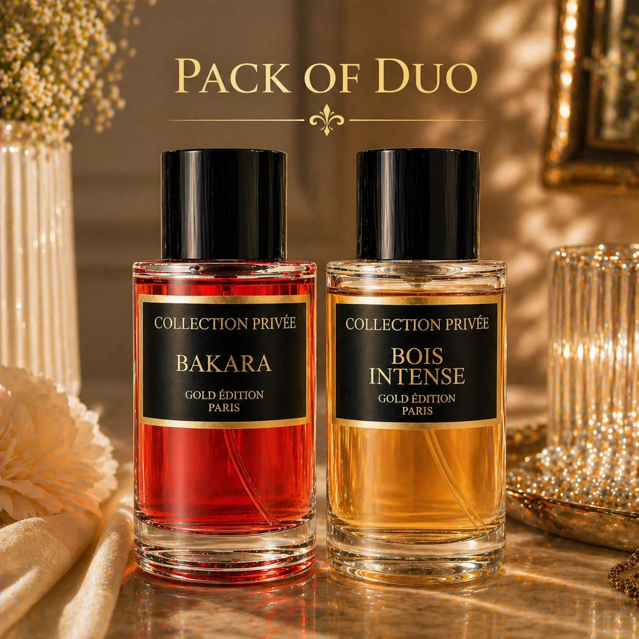Parfum Bois Iintense & Bakara, Collection Privée Gold Édition, Pack Duo, 2*50ML, Eau de parfum unisex, Frabriqué en France