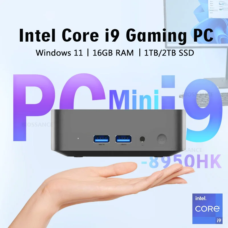 Mini PC portable Gamer Intel Core i9-8950HK Windows 11 16 Go de RAM 1 To 2 To SSD WIFI6 BT5.2 Mini ordinateur de bureau pour le bureau, les études, 4K