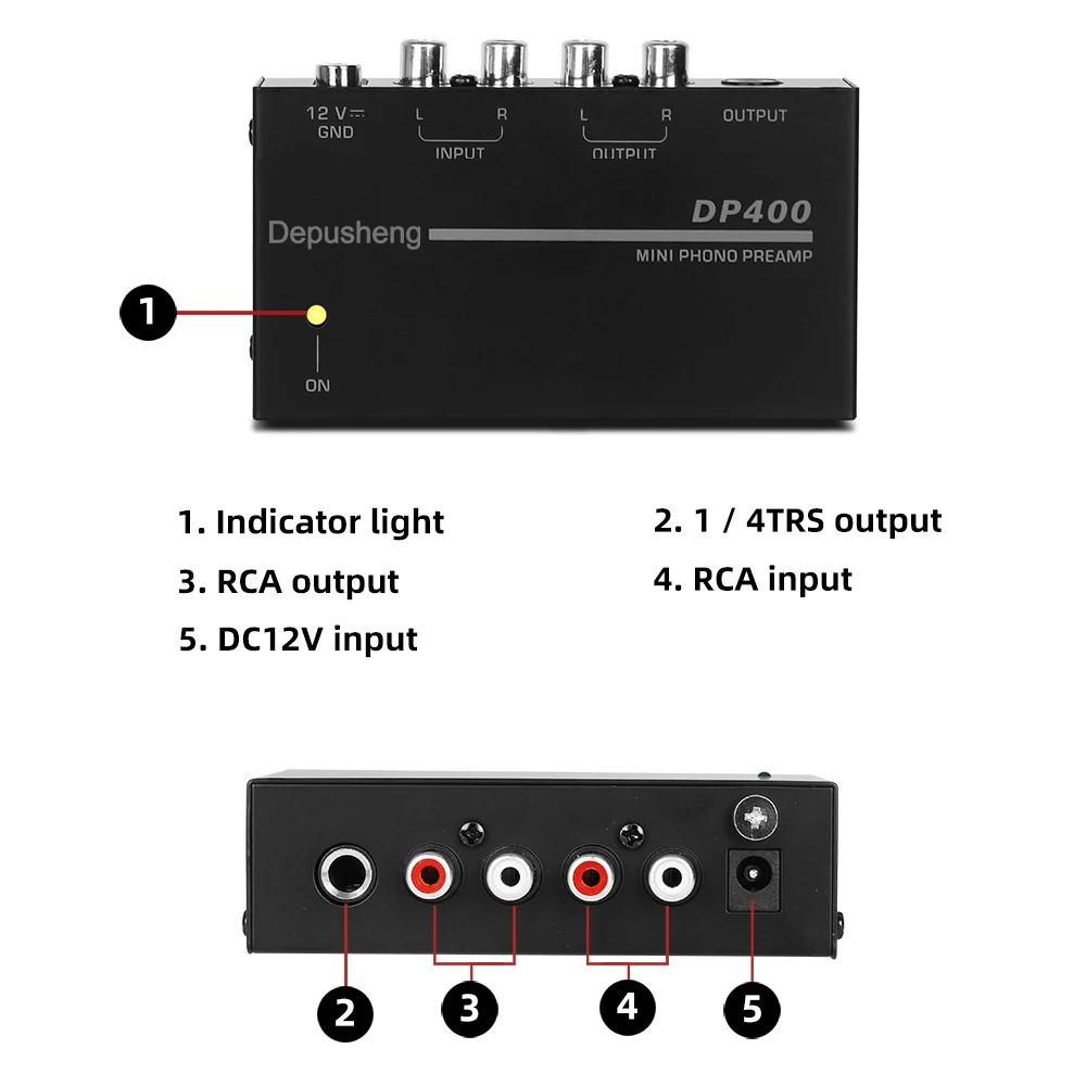 Depusheng DP400 4 Channels Mini Stereo Audio Headphone Amplifier 12V Power Adapter