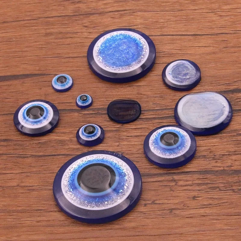 40szt 6-30mm 10 Rozmiar Niebieskie półokrągłe koraliki dystansowe Koraliki Evil Eye Koraliki z żywicy z płaskim tyłem do wyrobu biżuterii — zdjęcie 2