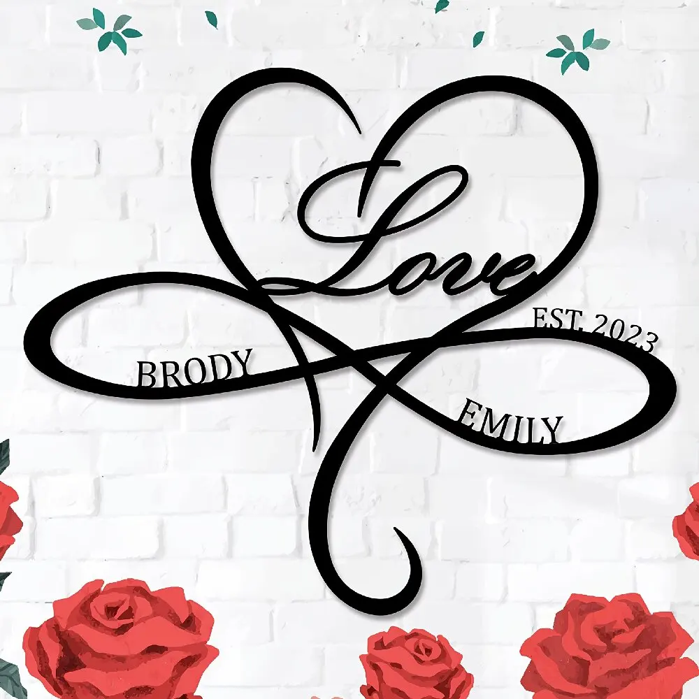 Custom Infinity Metal Art Sign Custom Couple Name Date Heart Home Decor Perfect Gift for Couples Wedding Anniversary Party Lover