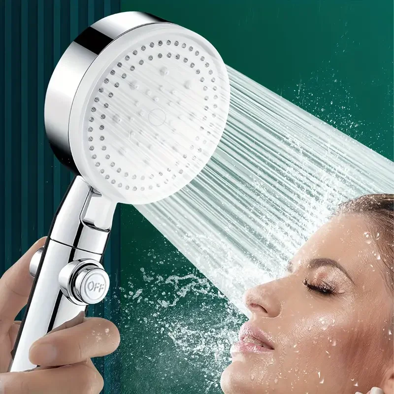 Ensemble de pomme de douche à main haute pression, 5 Modes, haute qualité, argent, filtre réglable, arrêt d'eau à un bouton, accessoires de douche