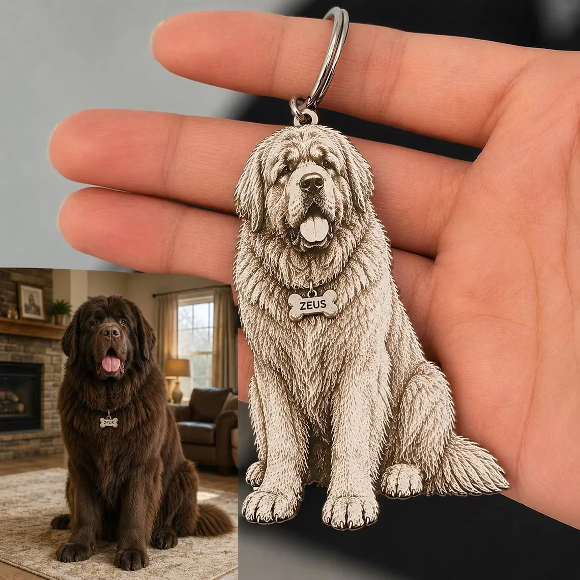 Personalisierter Haustier-Schlüsselanhänger, Lasergeschnittener Schlüsselring mit echtem Foto, personalisiertes Haustierfoto, graviertes Erinnerungsstück für Hunde, Geschenk für Hundemama oder Hundepapa – Detail 1