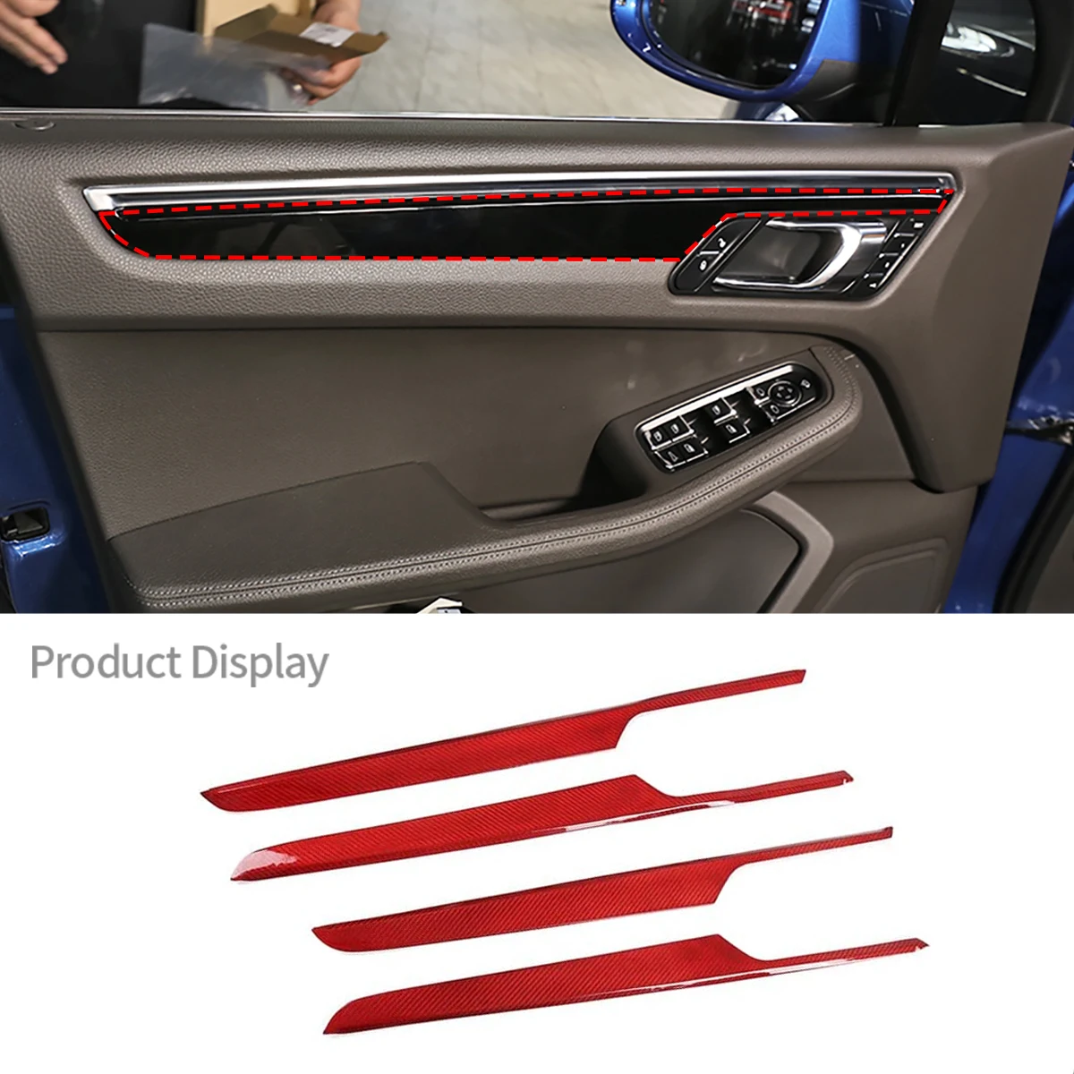 For Porsche Macan 2014-2023 Real Carbon Fiber Car Door Inner Door Panel Trim Strip Cover Decorative Car Inner Accessoies