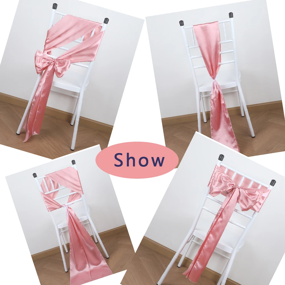 10/50PCS Satin Chair Sashes Bows Universal Chair Ribbon Ties Back Sash for Wedding Party Events Banquets Hotel Event Chair Cover