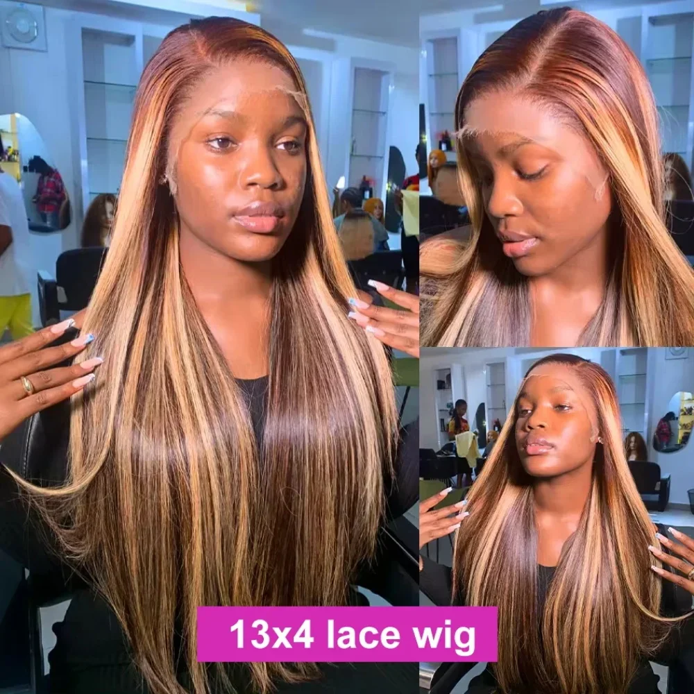 Highlight Omber Lace Front Wig Human Hair 13x4 13x6 HD Transparent Straight Lace Front Wigs Human Hair Pre Plucked 180% Density