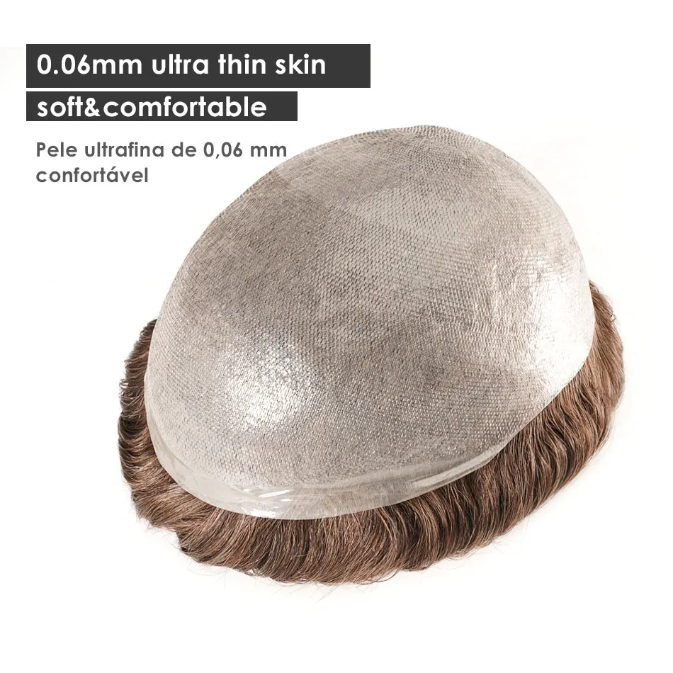 メンズナチュラルヘアトーピー,目に見えないヘアライン,男性用,人間の髪の毛,0.06mm,0.1mm