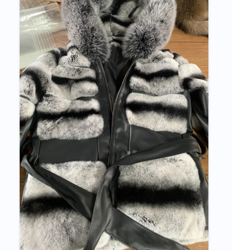 Real Rabbit Fur Coat for Women, 100% Real Rabbit Fur, Monochrome Color Hood, Thickened Warm with Zipper Design, New, Winter, 202