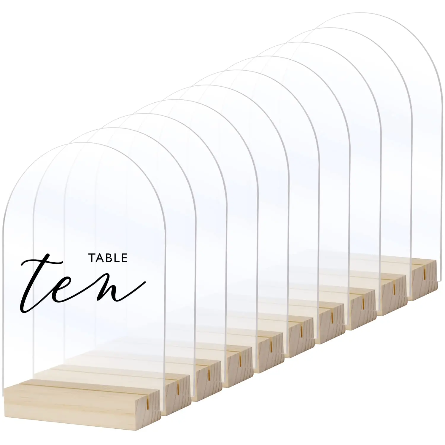 

Clear Arch Acrylic Sign with Wood Stand Blank Arched Sheets DIY Sign Blank for Wedding Table Numbers Menu Signs Bar List Sign