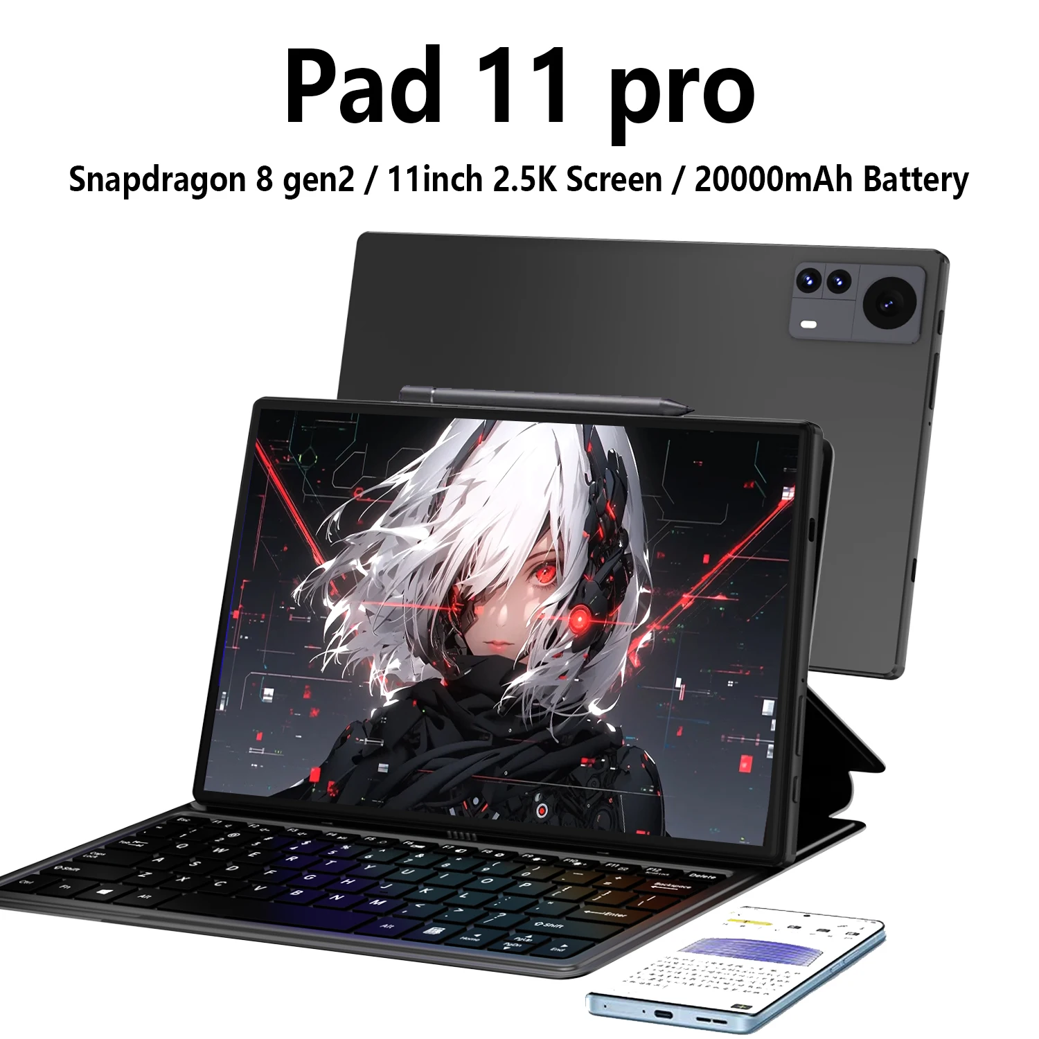 Tablette originale Pad 11 Pro, 11.0 pouces, 2.5K, Android 15, 22 go + 2 to, Snapdragon 8 Gen 2, 20000mAh, compatible avec les tablettes en Mode écran divisé