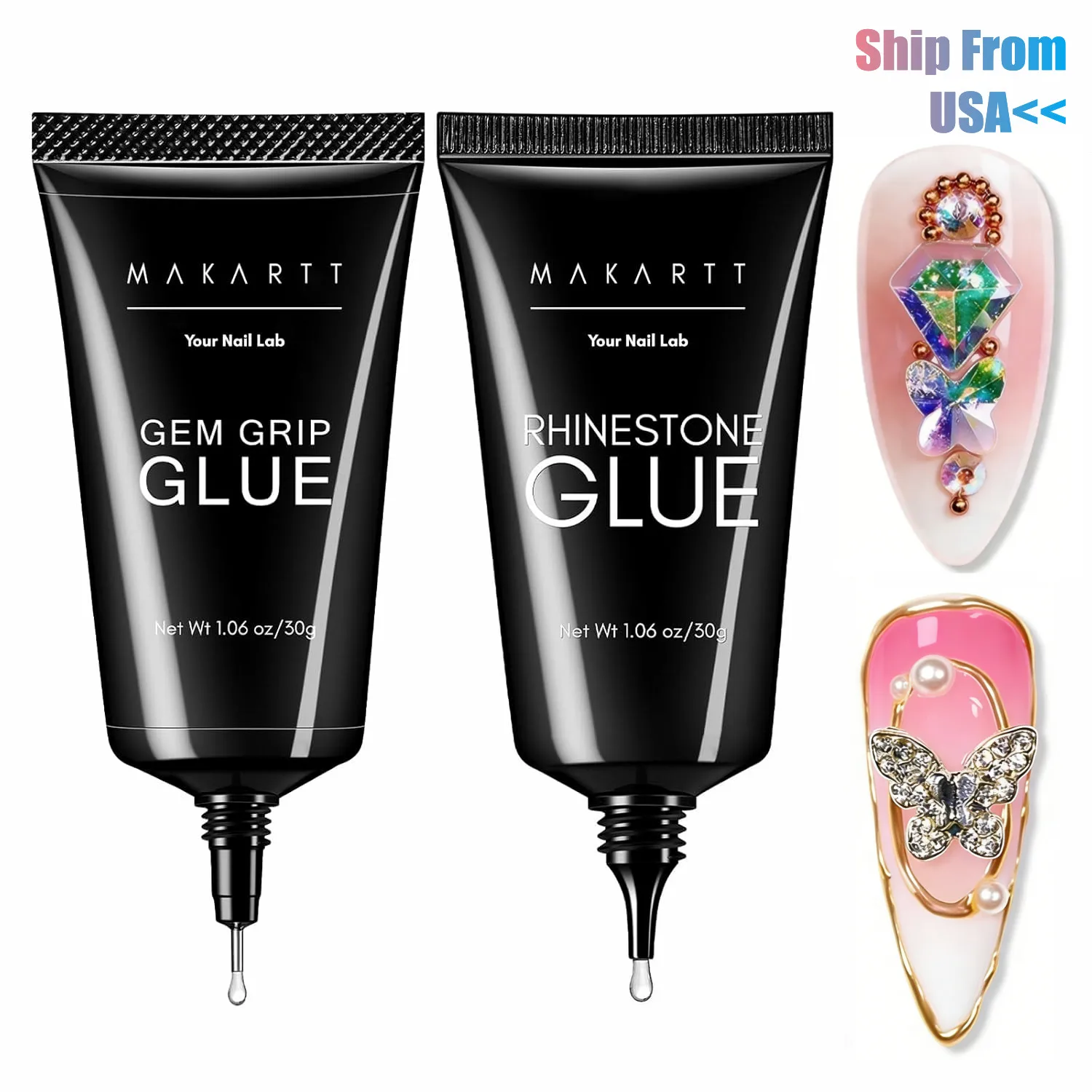 

Makartt Nail Rhinestone Glue Gel Set: 60g 3D Super Strong No Wipe Nail Glue for Charms Gems Crystals Beads Decorations DIY