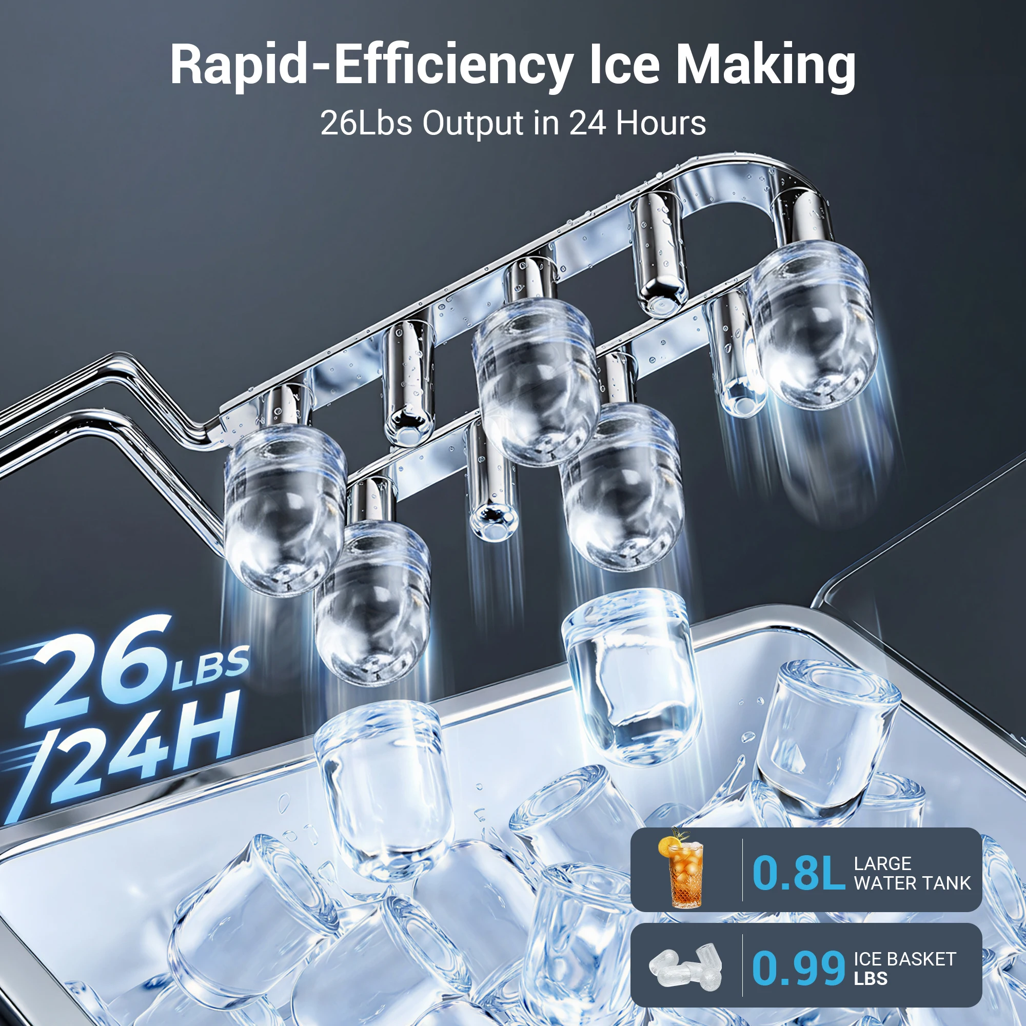 Countertop Ice Maker Machine with Handle, 26 lbs/24H, 8 Cubes in 6 Mins, Auto-Cleaning Portable Ice Maker Machine for Home RV