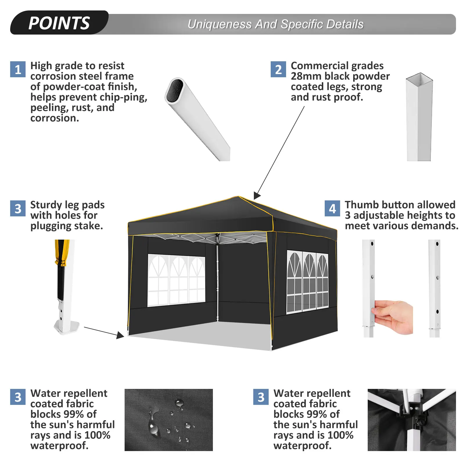 مظلة مناسبات ممتازة مقاس 10 × 10 أقدام مع جدران معيارية، خيمة منبثقة شديدة التحمل مع إطار معزز، مأوى خارجي من الدرجة التجارية