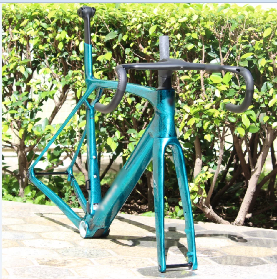 Newest style paint road bike carbon frame blue freezec crack ud glossy disc cycling bike frame T47+ handlebar gen 8 road bike