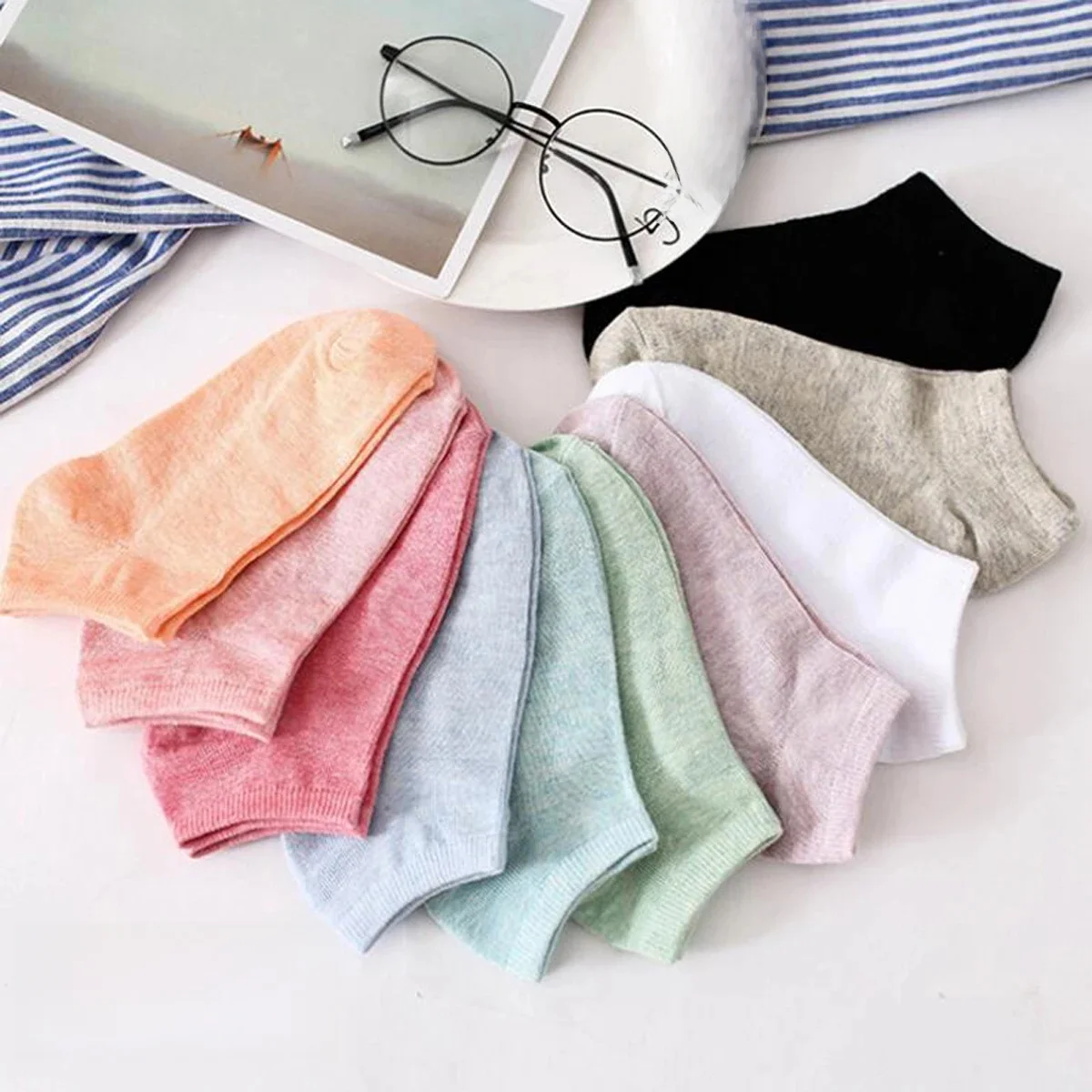 10 par Candy Colored Cotton Women Short Socks Ankle Breathable Mesh Sports Socks Casual Summer Thin Socks Solid Color Socks — zdjęcie 2
