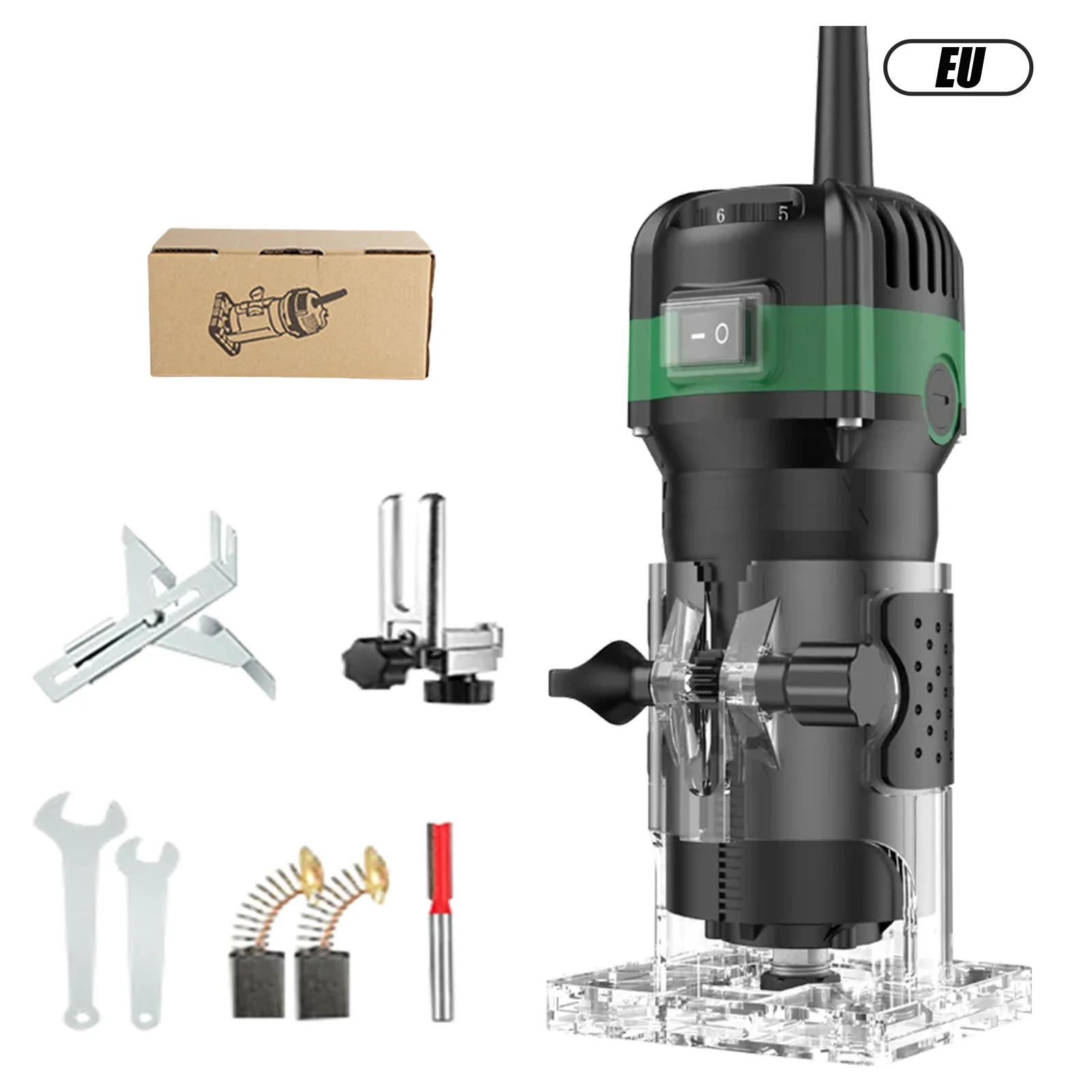 800W 6-Gang Elektrische Fräsmaschine 33000 U/min Holzbearbeitung Fräsen Gravieren Handgeführter Holzkantenfräser Trimmer Heimwerker-Elektrowerkzeug