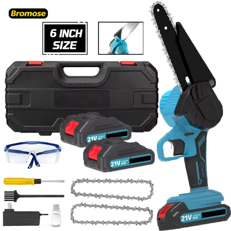 Bromose 6-Zoll Akku-Mini-Kettensäge Elektrische Säge Wiederaufladbare Holzbearbeitungs- und Gartenpflegesäge für Makita 18V Akku