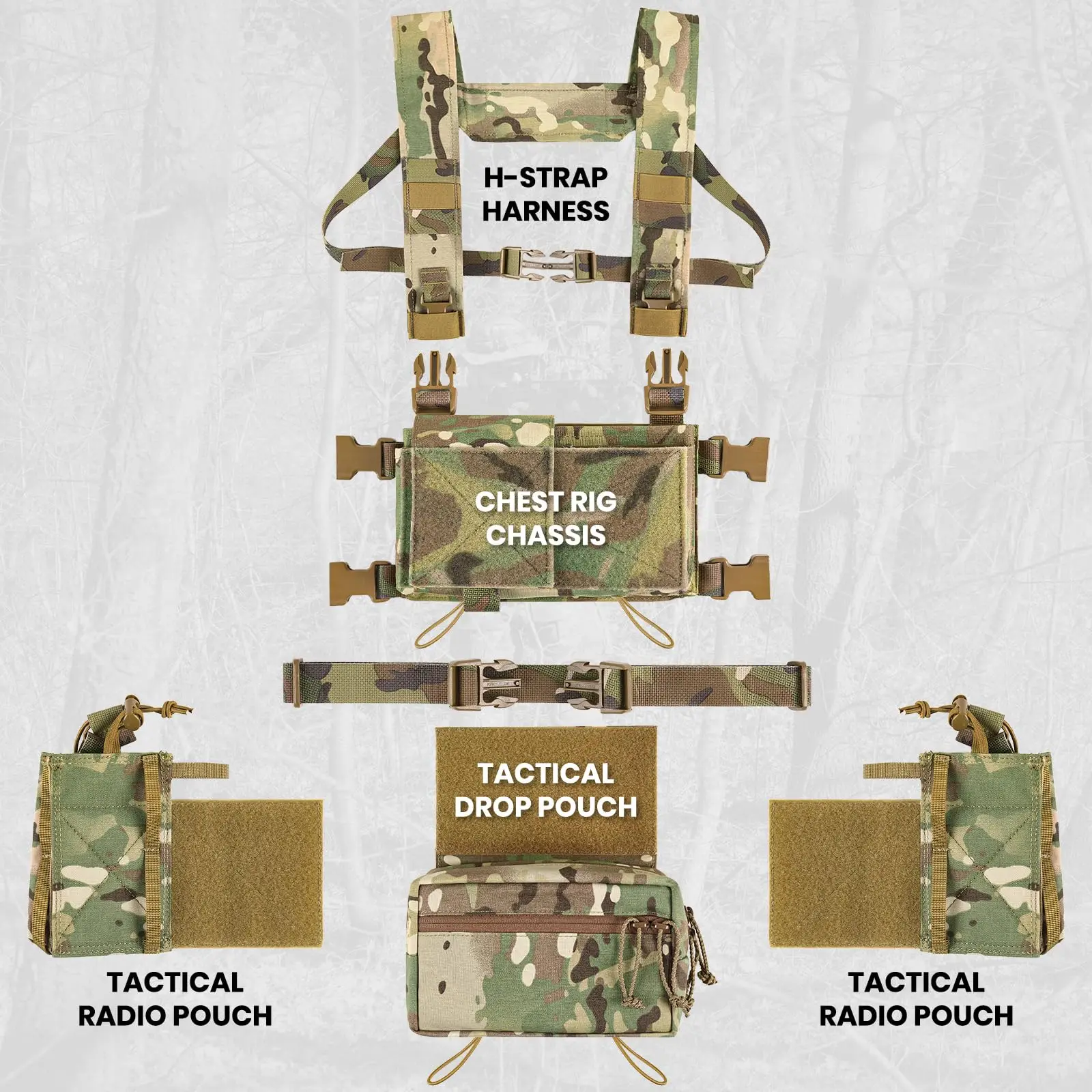 Tactical Multifunctional Chest Rig, Plate Carrier System, Detachable Panels with 5.56 7.62 Mag Pouches, for Outdoor Activities