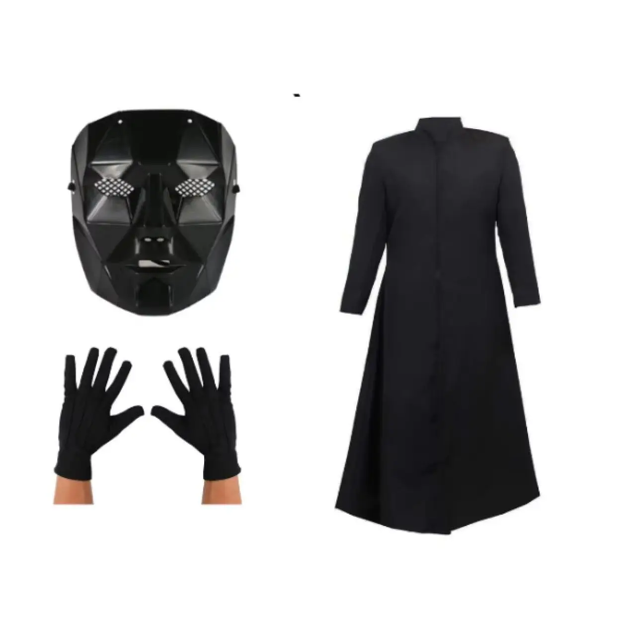 Calamari Game Fancy Dress Deluxe Front Costume - Black Duster Jacket, Boss Mask, Black Gloves - Halloween or Tv Cosplay