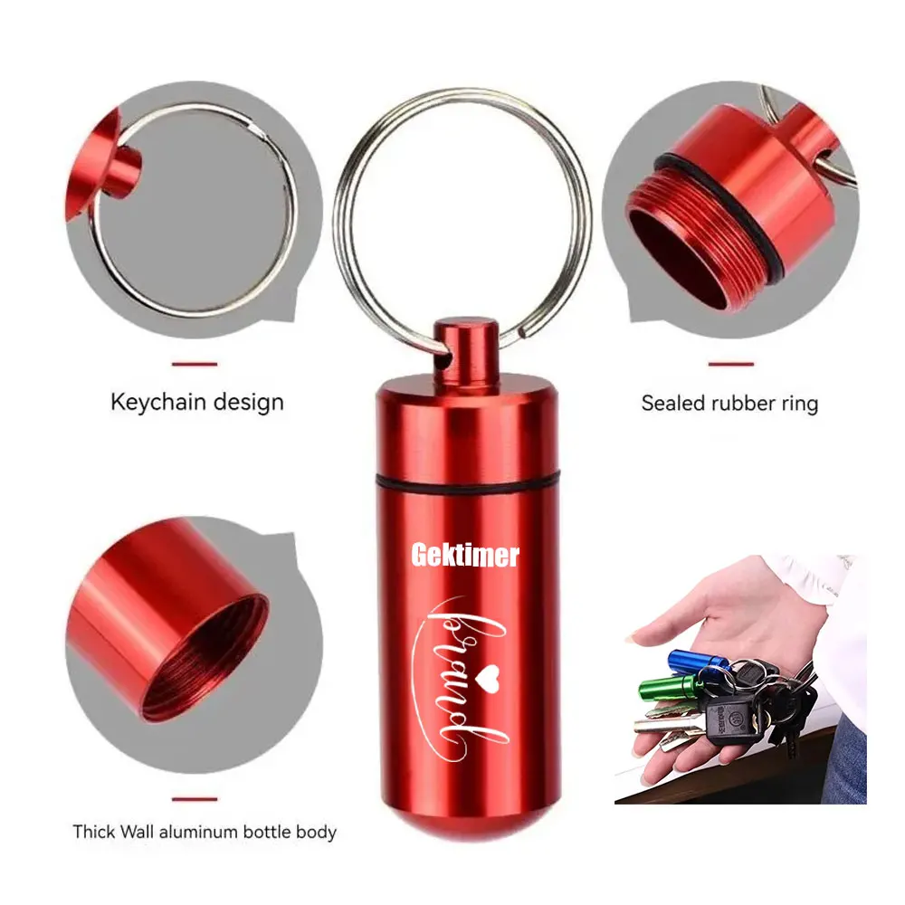 Wholesale 100/50/20Pcs Keychain LOGO Customized Colorful Portable Travel Pill Box Small Gift  With Key Ring For laser Name Text