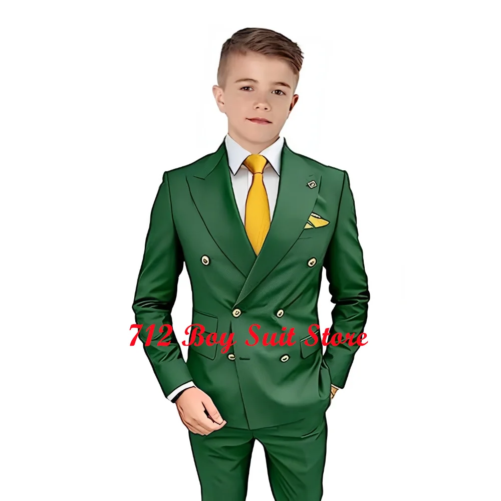 Boys Wedding Tuxedo Formal Dress Suit 2 Piece Double Breasted Jacket Pants Children Outfits Slim Fit Suit