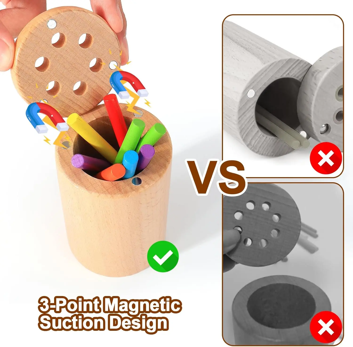 Montessori-Spielzeug für Kleinkinder, Holz, 3-in-1, Farbsortierbecher, frühes Lernspielzeug, Form passendes Feinmotorik-Spielzeug, Zählpuzzle, Geschenke – Detail 9