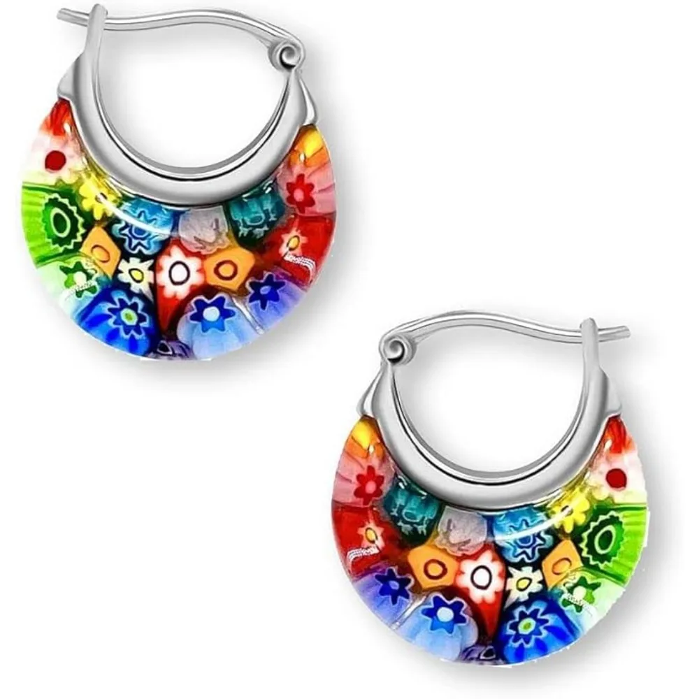 2026 New Murano Basket Glass Hoop Earrings Daisy Stainless Steel Women Birthday Personalized Gift Fashion Jewelry Vibrant Colors