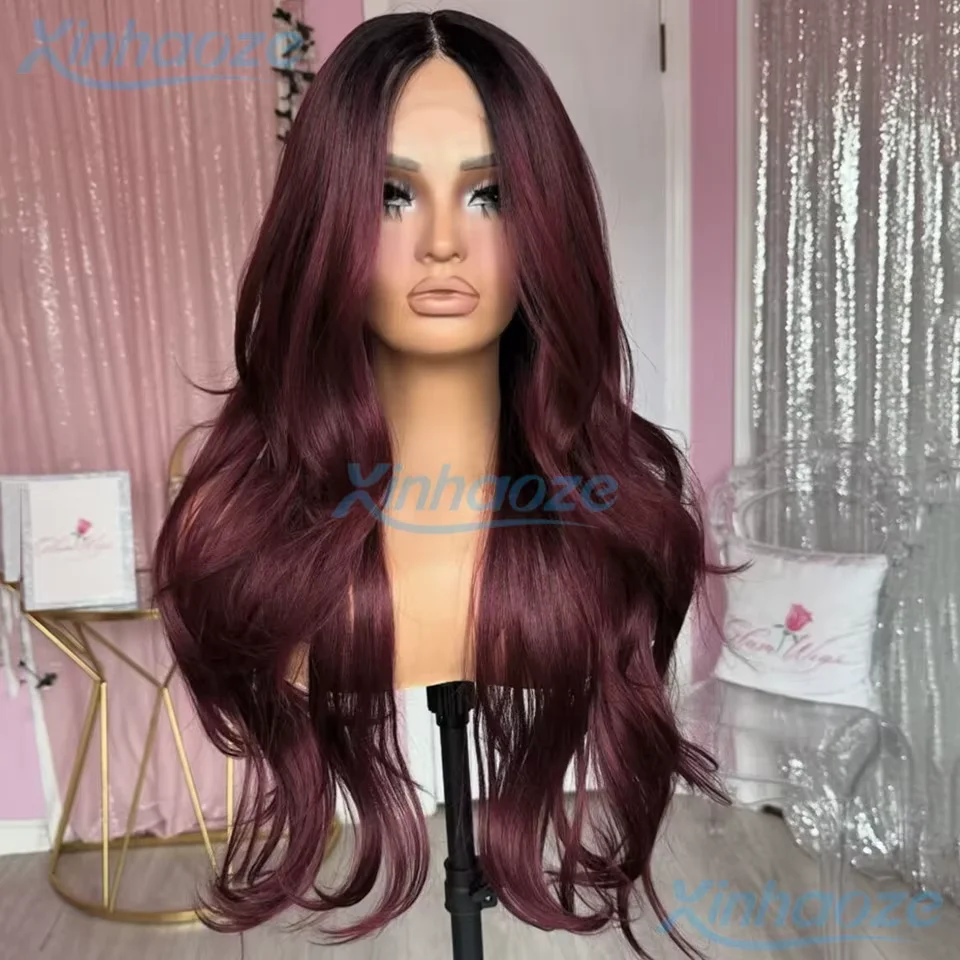 1b/99j Burgundy 5x5 Silk Top Wigs Human Hair Glueless Wine Red Colored Body Wave Lace Front Wigs Pre Plucked with Baby Hair